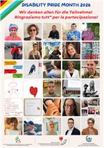 Die Bildcollage, die aus den im Rahmen des Disability Pride Month eingesandten Fotos entstanden ist. (Quelle: Südtiroler Monitoringausschuss für die Rechte von Menschen mit Behinderungen)